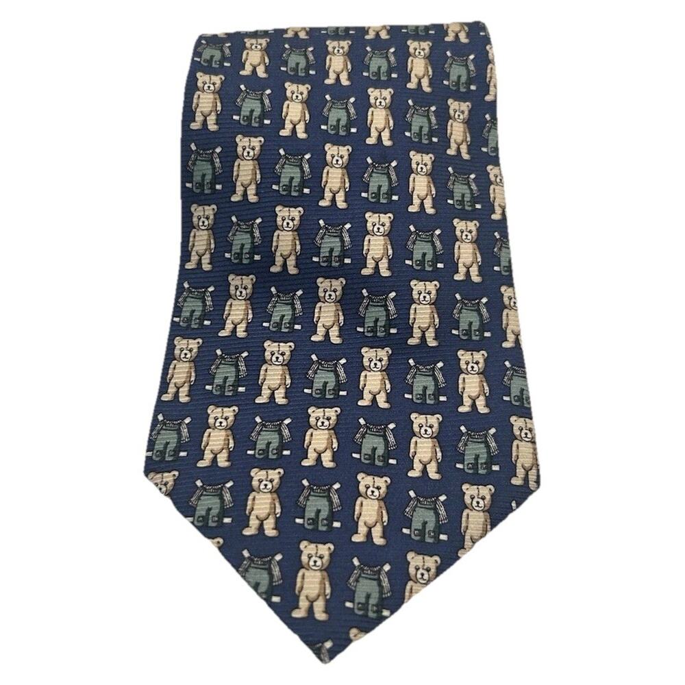 Franco TEDDY BEARS‎ Men’s 3.75” Tie Blue Brown Repeat Bears 100% Silk Necktie